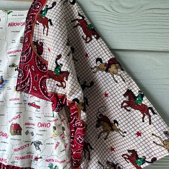 Western Rodeo | US Map | Handmade Bandana Dress SKU 05296 Red/Cowboy - Picture 8 of 16